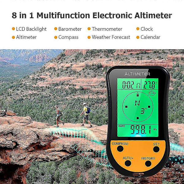 Elektronisk Digital Höjdmätare 8 I 1 Multifunktionell LCD Bakgrundsbelysning Mini Höjdmätare Barometer Kompass Termometer Väderprognos Klocka Kalender För Utomhusbruk