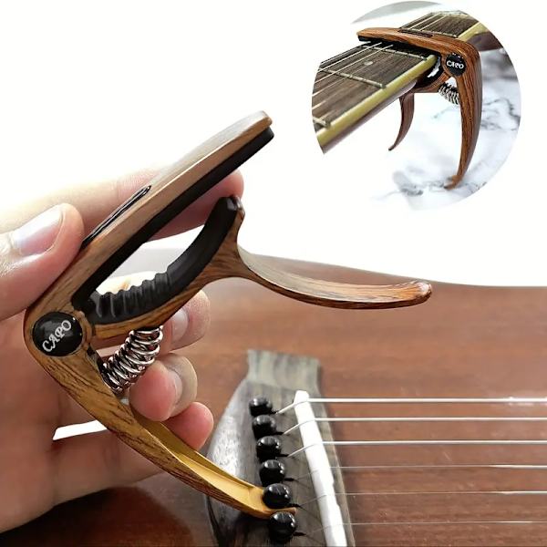 3-i-1 legeringsgitarrkapo med paddelkortplats - Professionellt kapo för akustisk, elgitarr, ukulele, Träfiber