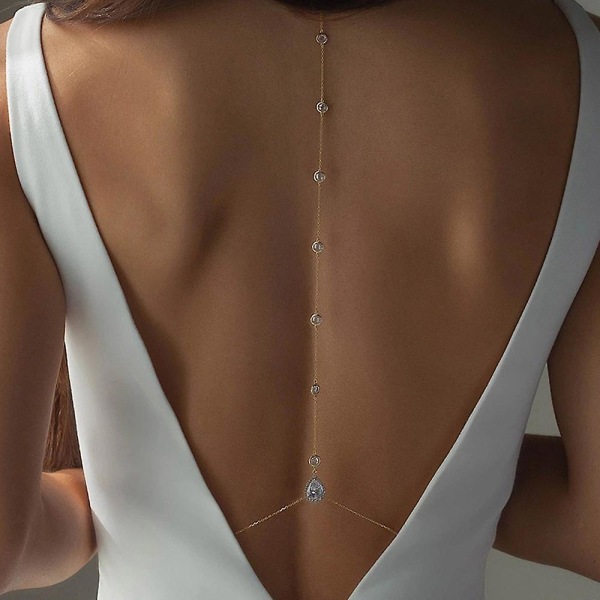 Long Crystal Back Necklace Body Chains Silver Wedding Cubic Zirconia