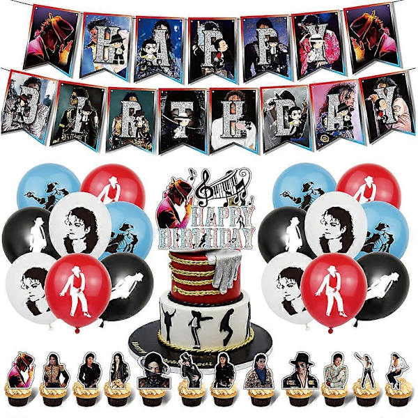 Michael Jackson -teemaisen syntymäpäiväjuhlan tarvikkeet, koristeet, banneri, ilmapallot, kakun koristeet, setti