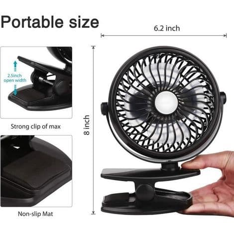 Clip-on blæser - plug-in - 360° rotation - velegnet til hjem, kontor og bil - sort