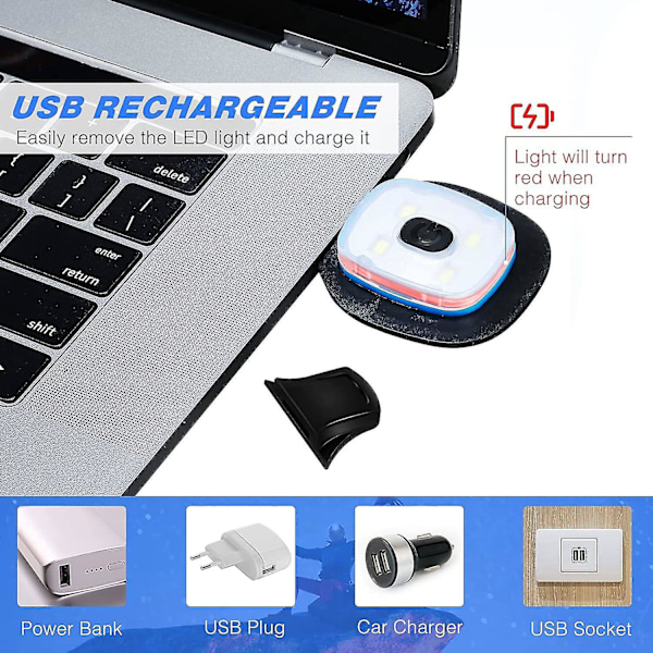 2 kpl USB-ladattavaa valoa LED-pipoille, vaihdettavat otsalampun kypärät DIY-pipon valot miehille ja naisille