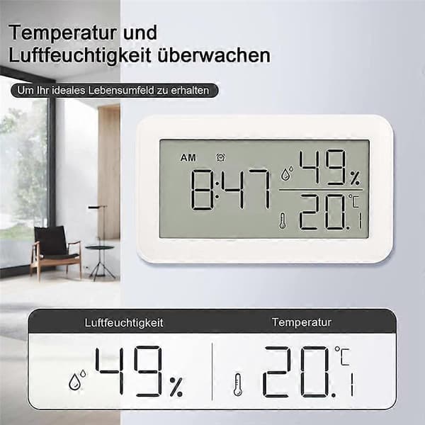 Termometer Hygrometer Indendørs med Vækkeur, LCD Digitalt Termometer, til Værelse, Stue, Vinkælder (Sort)