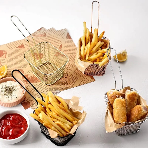 1 st Dräneringsställ i rostfritt stål metallkorg Pommes frites Svart
