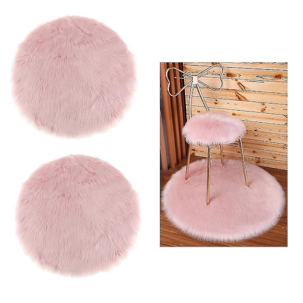 2 stk Runde Vinter Kunstig Pels Saueskinn Pluss Matte Seteputer Stolputer Seteputer Rosa 35cm