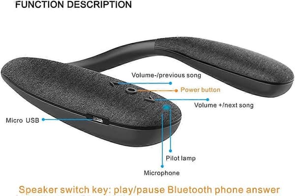 Bluetooth Halshøjttaler, Komplementær Højttaler Sort, Bærbar Trådløs Lydhøjttaler, 10 Timers Afspilningstid (908)