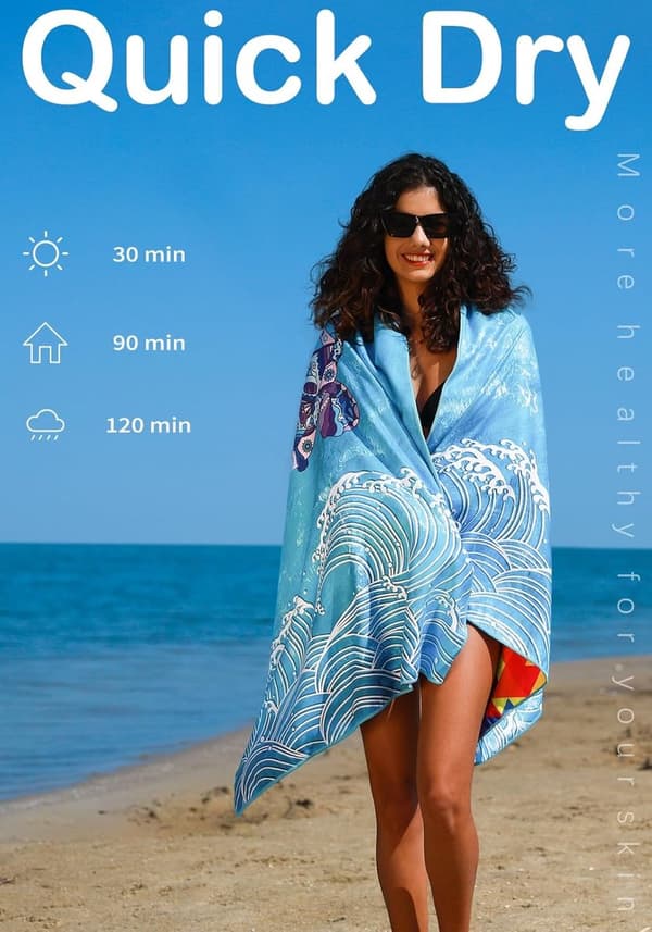 Tynd mikrofiber - letvægts badehåndklæde - sandfrit - hurtigtørrende - absorberende - kompakt - ideel til pool - camping og