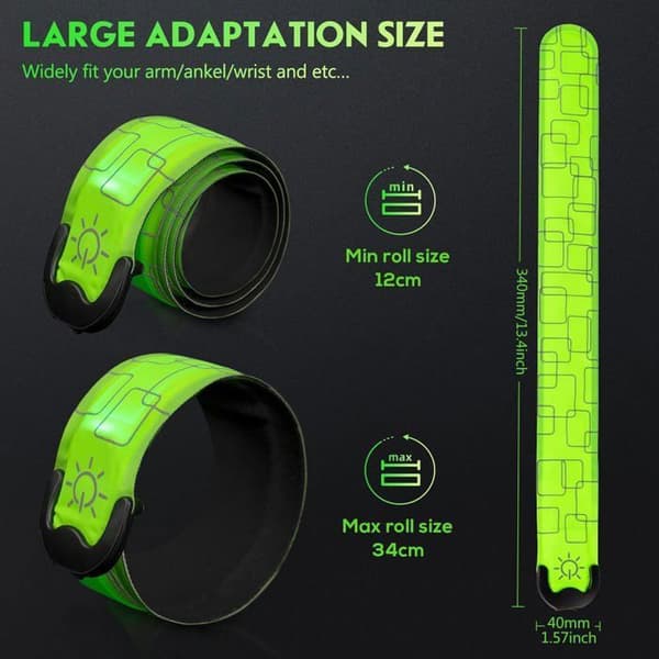 LED Lysende Armbånd - KCVV - USB Oppladbart - 3 Lysmoduser - Grønn - 35cm