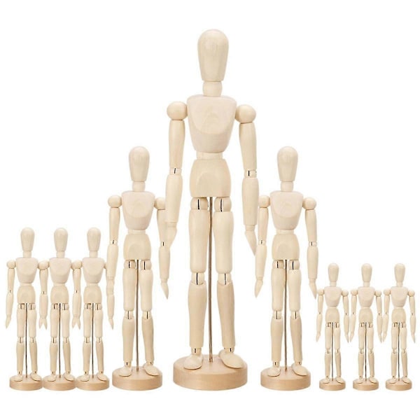 9 stk. Kunstner Mannequin Model Træ Manikin Tegning Bevægelig Figur Model med Stativ Fleksibelt Led