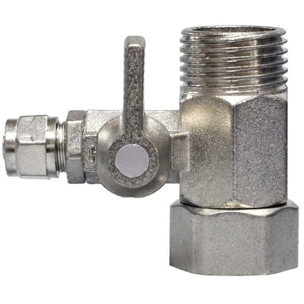 Solid messing treveisventil, integrert kobling for vannrenser, metall med 3 porter: 3/8\", 1/2\", 1/2 tomme