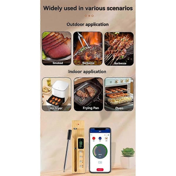 Trådlös Kötttermometer, Mattermometer med Trådlös Sond, Räckvidd Kötttermometer Digital Trådlös