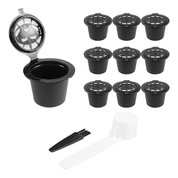 10 stk. Gjenbrukbare Påfyllbare Kaffekapsel Filtre for Nespresso med Skje Børste Kjøkkentilbehør