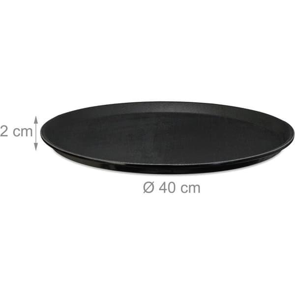 Set med 2 runda serveringsbrickor, 40 cm diameter, halkfri yta, restaurang, svart