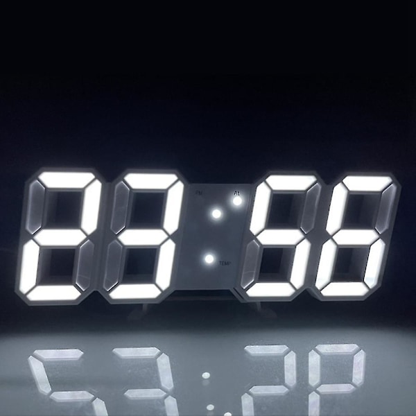 Digital 3D LED Vägg/Skrivbordsklocka Alarm Stora Siffror Automatisk Ljusstyrka USB Temperatur