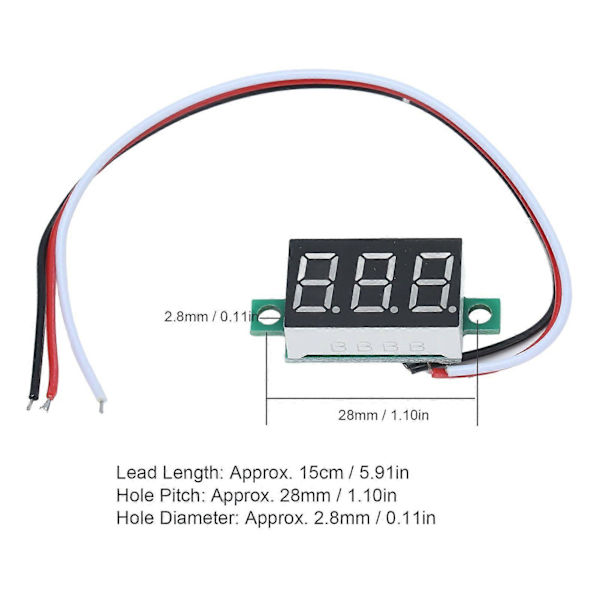 Høykvalitets 2 stk tre-leder DC digitalt display voltmeterhode 0.36\" LED digitalt voltmeter