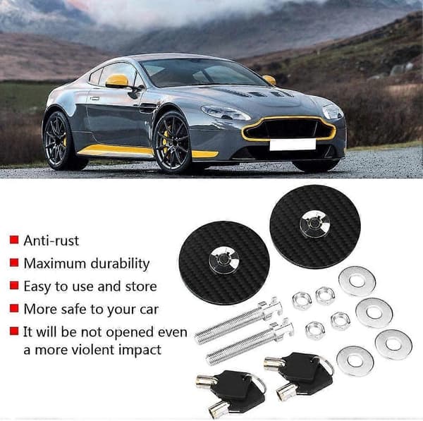 Hurtigudløsning, Universal Carbon Style Motorhjelmslås Nøgle Pin Kit 2 stk. Sort