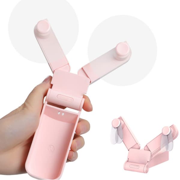 Bærbar USB-blæser, dobbelt hoved, foldbar, mini, ManoMano, pink, ABS, 97g, 103x44x36mm, 1 stk., foldbart design
