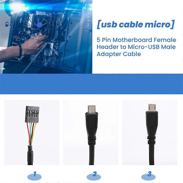 (2 kpl) 50 cm 5-nastainen emolevyn naarasliitin Micro-USB-urossovitin Dupont-jatkokaapeli (5-nastainen/