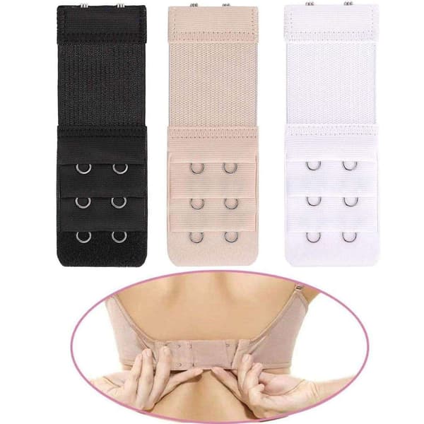 3-pakning BH-forlengere - Svart, Hvit, Beige - 2 hemper