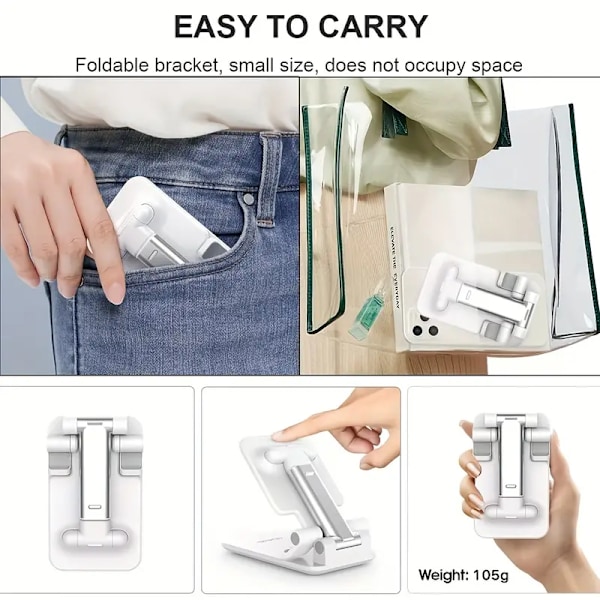 Foldbar Stativholder for Tablet og Mobiltelefon, Høydejusterbar for Android Smartphone E-leser Tablet
