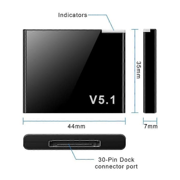 Oppgradert versjon I-WAVE 30-pinners Bluetooth 5.1-lydmottaker A2DP Musikk Mini trådløs adapter