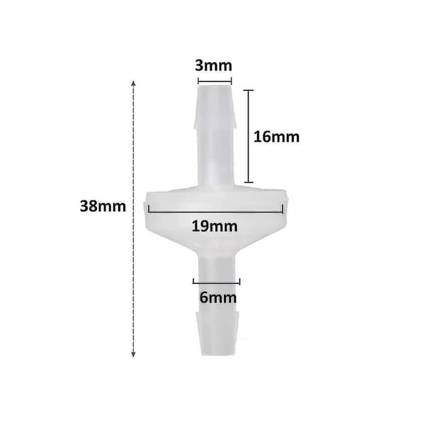 8 st 1/4 tums backventil 6 mm Pvdf envägsventil Inline backventil