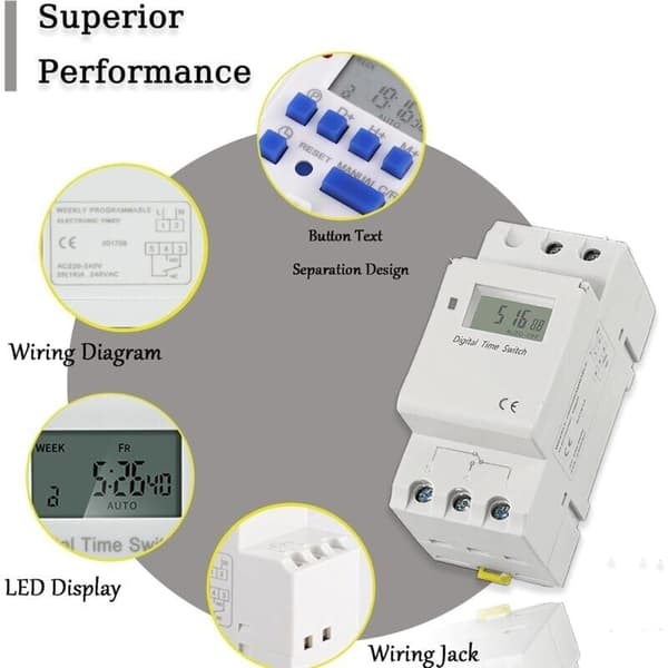 Digital Programmerbar Timer. LCD-skjerm Ukentlig Tidsbryter med Programmering Programmerbar DIN-skinnetimer (220 V)