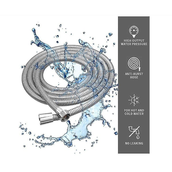 Dusj Slange 5m Ekstra Lang Rustfritt Stål Dusjhode Slanger, Med Solid Messingkobling, Universal, Anti-sprengning, Kromfinish. (500cm)