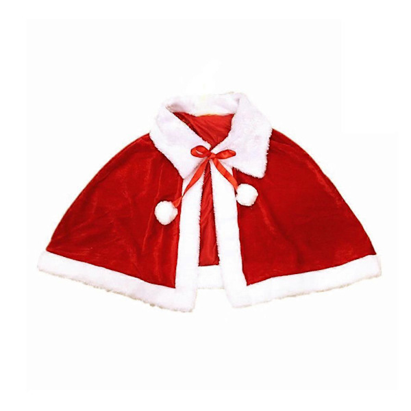 Jultomte-sjal i tjock sammet, varm röd, kort kappa, hemfest