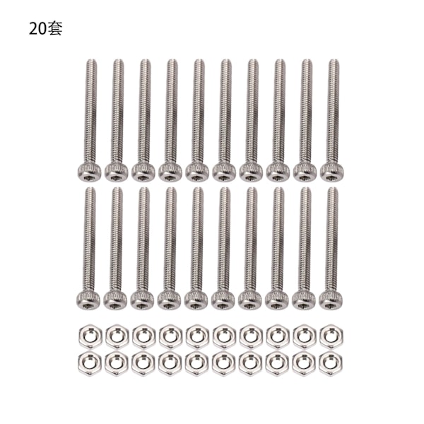 M2 x 20mm Pitkät Kuusiokoloiset Pulttiruuvit Pähkinöiden Sarja 20 kpl