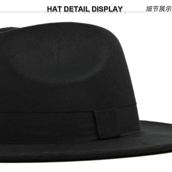 Ny Ullhatt Jazzhatt Retro Svart Ulljazzhatt Platt Brätte Stor Brättehatt