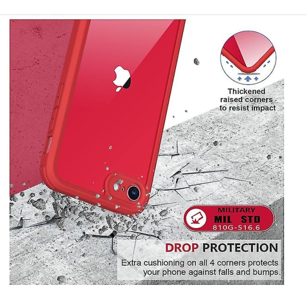 Iphone Se Case, Iphone 8 Case Militärklass Full Body 360 Stötsäker Bumper Transparent Back Case Cover För Iphone Se / Iphone 8 (röd)