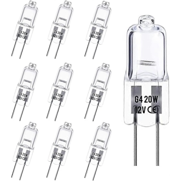 G4 Halogenpærer, 20 W 12 V Kapselpære, G4 Lavspennings Halogenlampe, Varmt Hvit 3000K, Dimbar, 10 Stykker