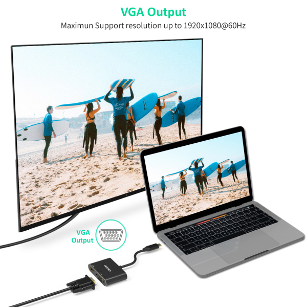 USB-C till HDMI + VGA-adapter 4K UHD för MacBook / Pro Chromebook Pixel, Galaxy S8/S8 Plus black