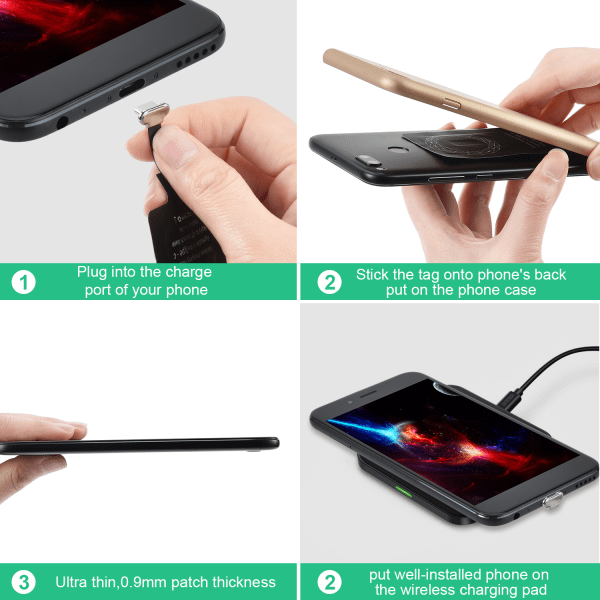 Typ-c Trådlös laddare Mottagare Patch för Xiaomi Mi5 Meizu Pro 6 Oneplus 2/3 LG G5/G6 Nexus 5X/6P Huawei P20, LG V20 svart