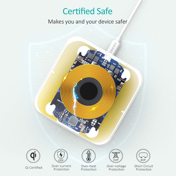 Ultra Slim Qi-certifierad snabb trådlös laddningsplatta för iPhone Samsung Galaxy Smartphone 2st Pack vit