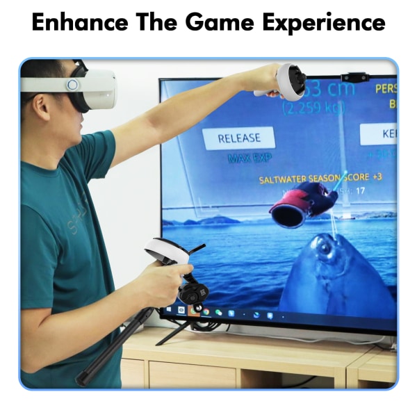 Combo med fiskespö och rulle för Quest 2 VR fiskespelstillbehör Black