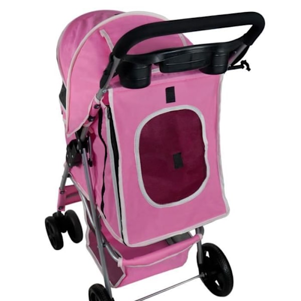 Kæledyrsklapvogn - Pink - Sammenfoldelig - Robust stål - Kapacitet 15 kg - Kurv & kopholder