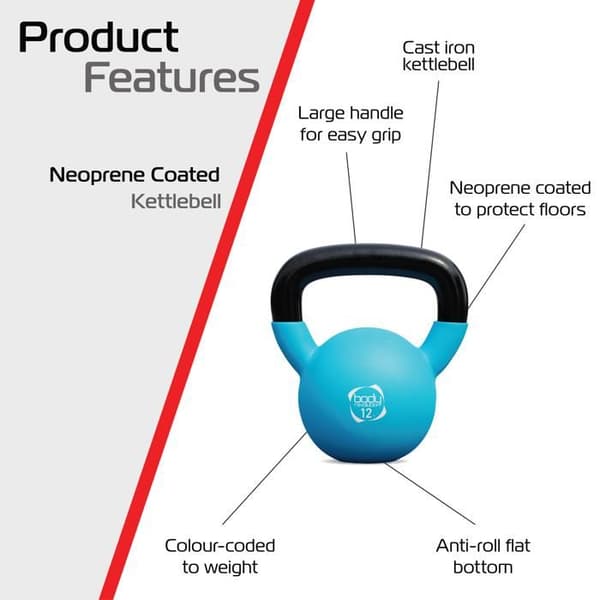 Kettlebell 12 kg blå, basplatta och ergonomiskt handtag