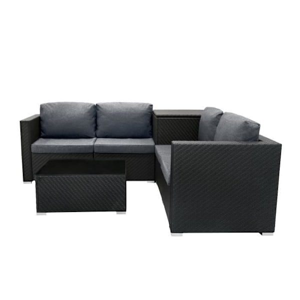 Modulært Havemøbel Sæt i Sort Rattan 6 Stykker Sofa Puder Sofabord Svart