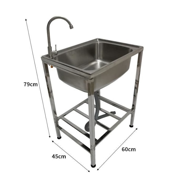 Campingvask - Monster Shop - Rustfrit Stål - Portabel - Drejbar Vandhane 360° - Justerbare Fødder Silver