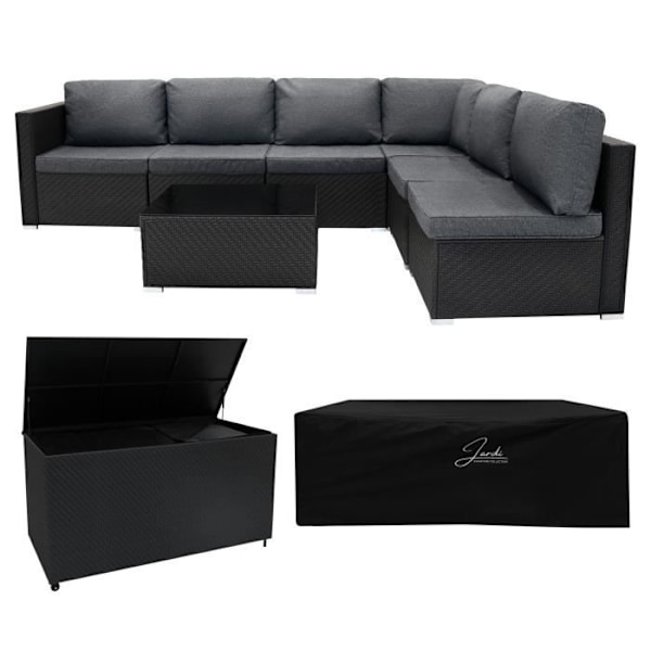Modulært Have Lounge Sæt i Sort Rattan 7 Stykker & Opbevaringskiste 996 L Svart