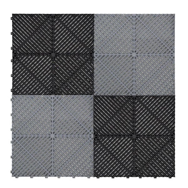 Lattia-laatta 165 Harmaa & 60 Musta Ventiloitu Modulaarinen Garasi Yksilöllinen 6 x 6 M Mörkgrå