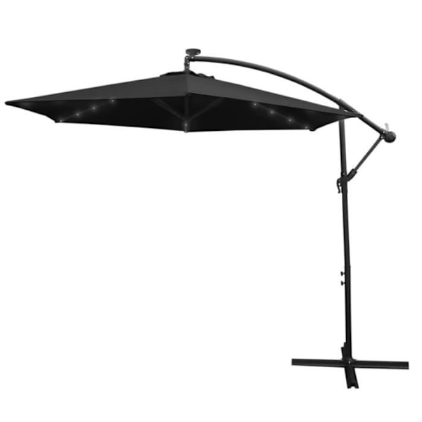 Sort Offset Parasol Vipbar Shading 3M 24 LED Solenergi UV-beskyttelse