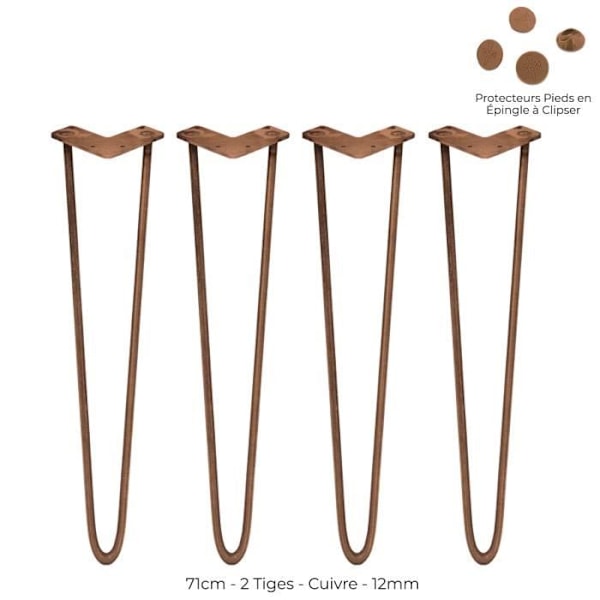 4 hiusneulapöydän jalkaa - 71 cm - 2 vartta - 12 mm - kupari Koppar