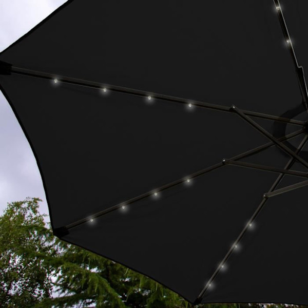 Sort Parasol Fixed Centerpiece 2.7M 32 LED Solar Energy UV Protection Garden