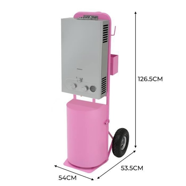 Deluxe kannettava hevossuihku - vaaleanpunainen - 18 litran kattila - 9 suihkupistooli - vaunu 25 cm renkailla Rosa
