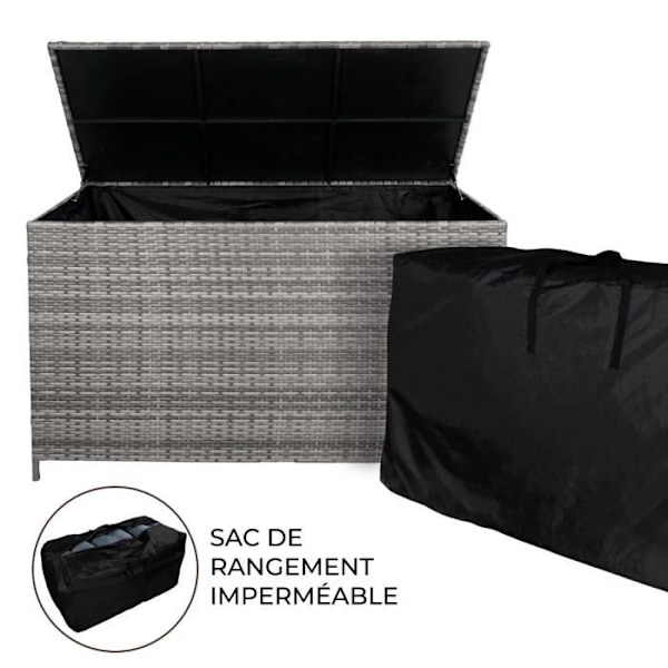 Udendørs opbevaringsboks i grå rattan - MONSTERSHOP - 582L - 138x70x80cm Grå