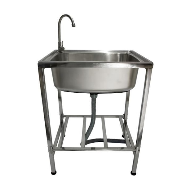 Campingvask - Monster Shop - Rustfrit Stål - Portabel - Drejbar Vandhane 360° - Justerbare Fødder Silver