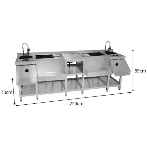 Professionell Compact Twin Station Bar Restaurang 2x50L 220cmx73cm 304 Rostfritt stål Silver